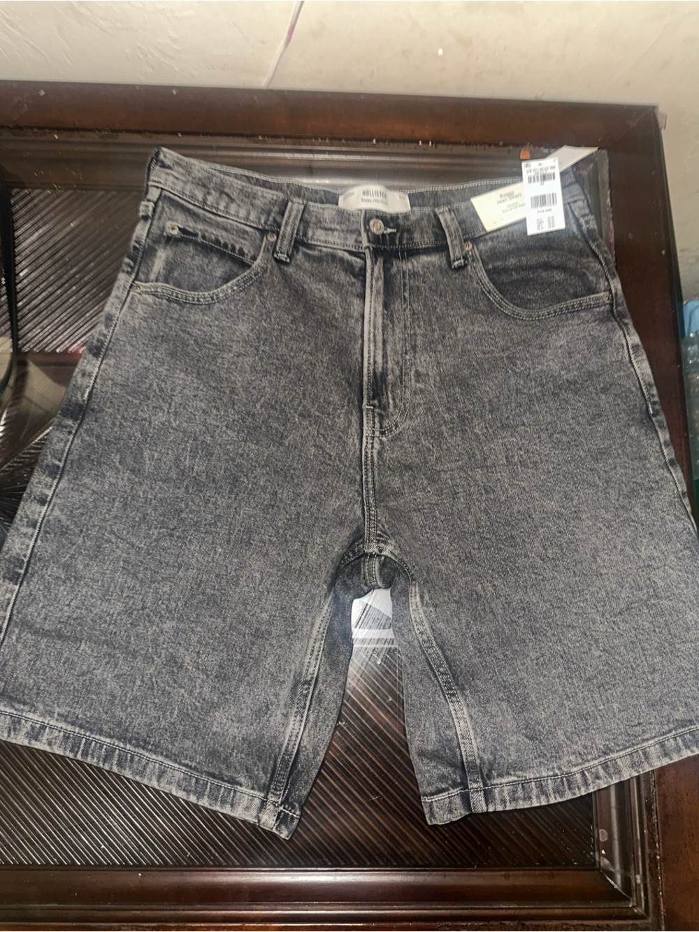 Hollister Men's Black Acid-Wash Denim Shorts